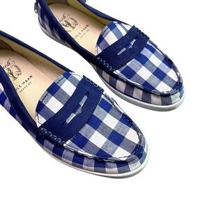 Cole Haan Womens‎ Pinch Weekender Slip On Loafer Shoes Blue Gingham Checked 8.5